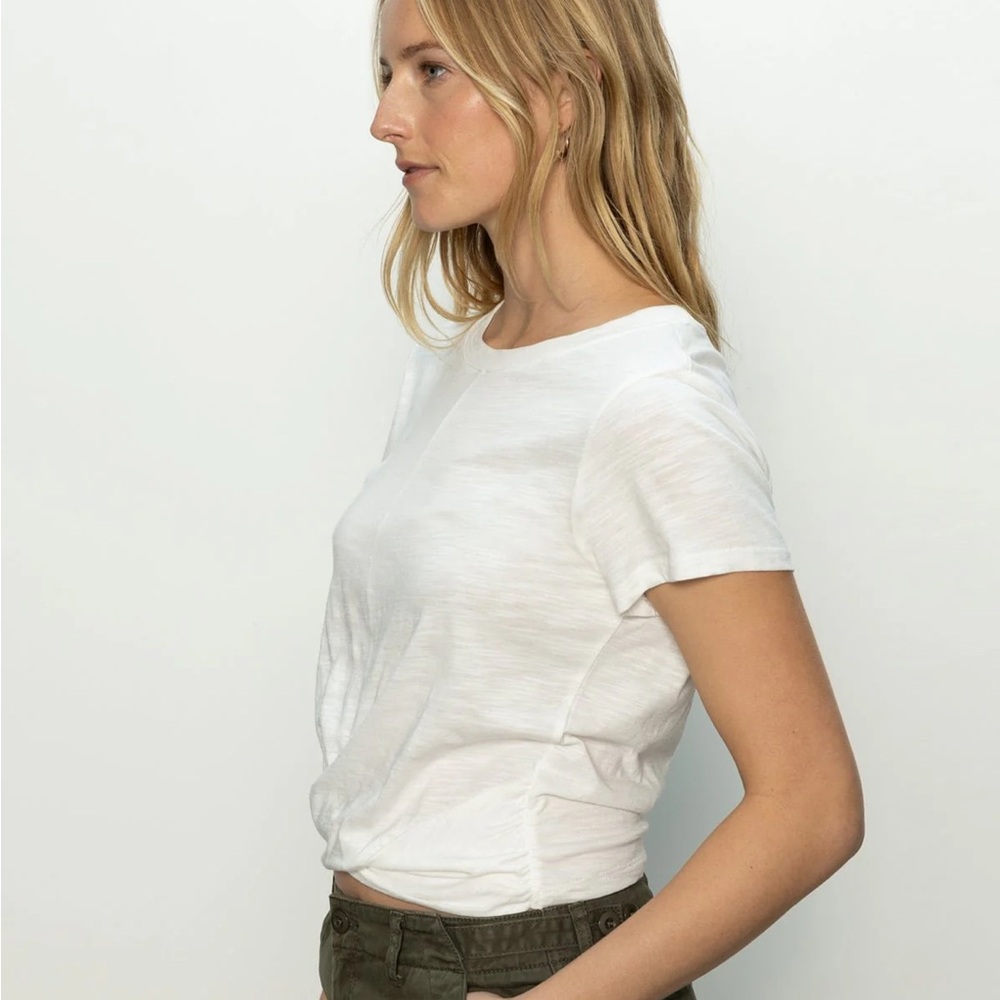 SANCTUARY HIGHSTREET CROP TEE WHITE SZ SMALL Short Sleeve Wrapped Front - Picture 10 of 13